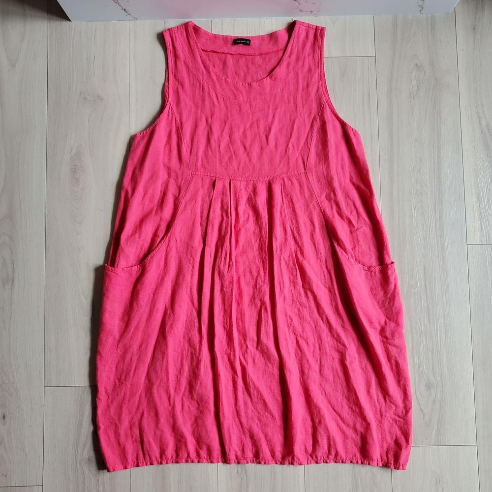 Luca Vanucci Dress Womens XL Pink Linen Viscose A-Line Knee Length Casual Italy